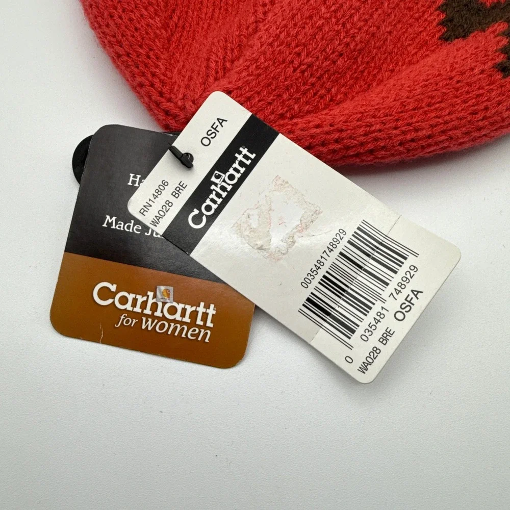 Carhartt Striped Beanie Womens One Size OS WA028 BRE Bright Rose Red NWT NOS Hat